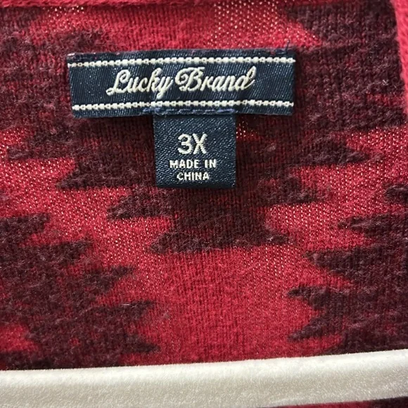 Lucky Brand Red and Black Geometric Cardigan plus size 3X - Picture 3 of 5